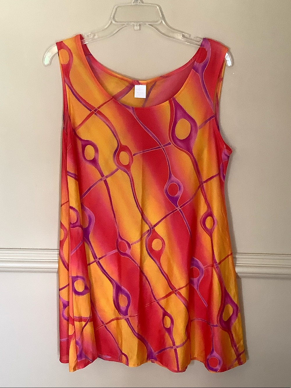 Tara Grinna Women’s Sleeveless Swim Coverup in Pink & Yellow Abstract Print